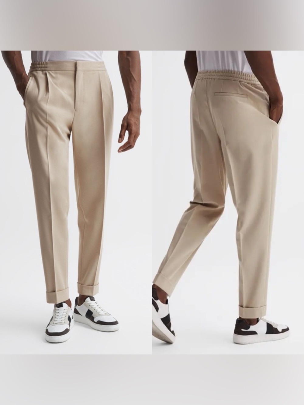 Reiss Shield Cropped Drawstring Trousers in Stone Size 32 $225